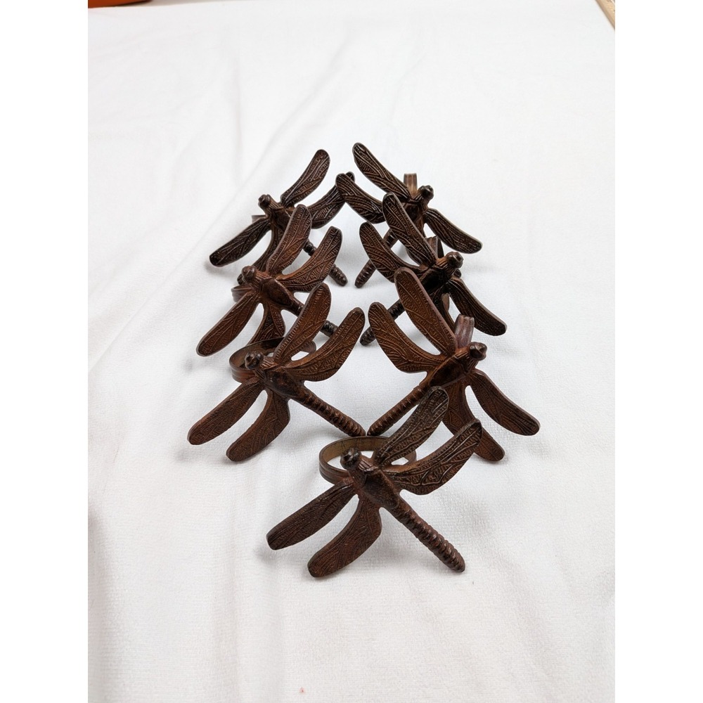 Vintage Metal Dragonfly Figural Napkin Rings Holders Antiqued Finish Set‎ Of 7